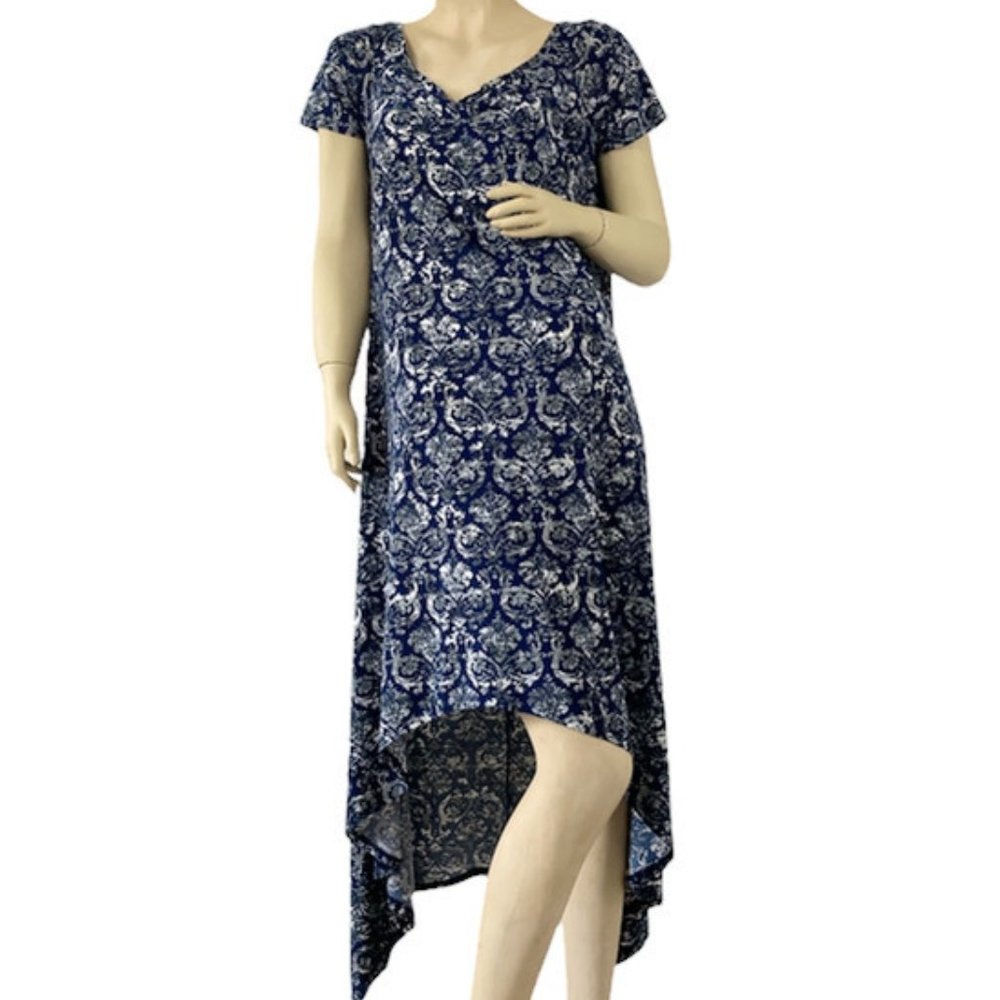Rainbow Women's Navy Blue High Low Paisley Print knee length Midi Dress